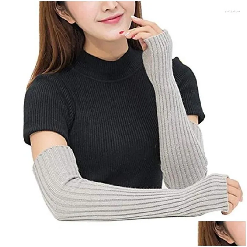 knee pads knitted woolen arm sleeve fine long fingerless gloves warm riding soft female autumn winter women warmers