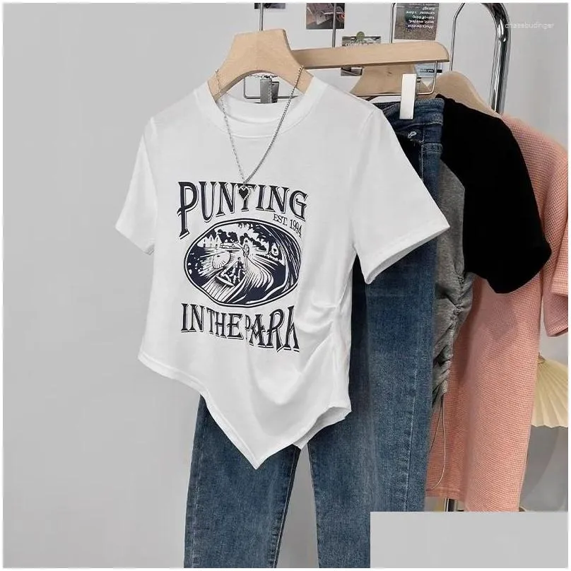 women`s t shirts fashion 2024 women tops irregularity spring summer t- shirt female print clothing sexy crop top clothes casual blouse