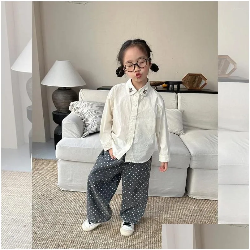 trousers children clothing 2024 spring korean style polka dot jeans boys and girls casual printed straight leg fashionable denim pants