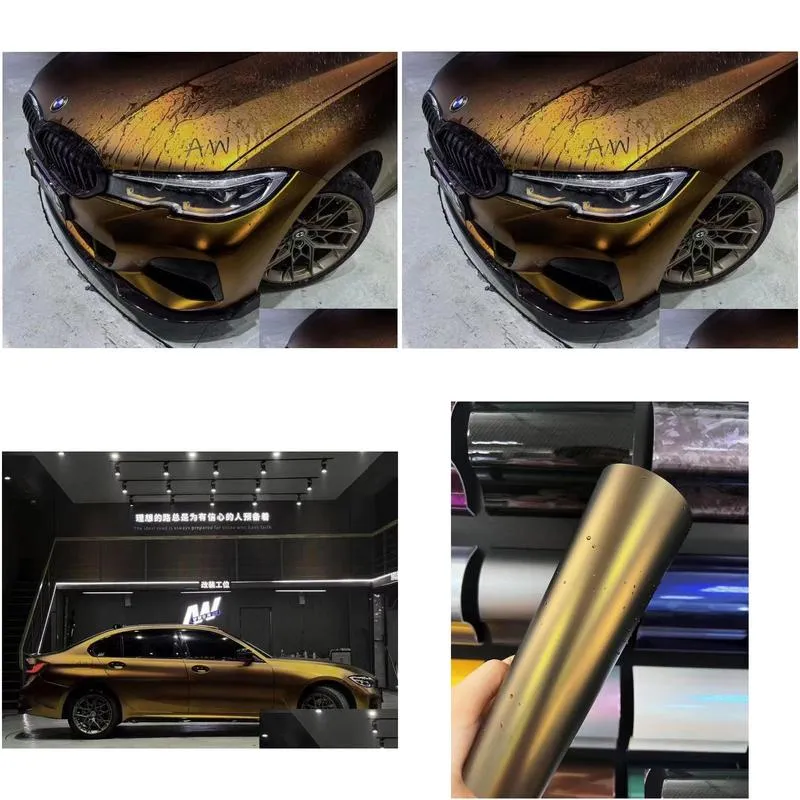 matte metallic midnight gold vinyl wrap film adhesive decal sticker dark golden metal car wrapping foil roll air release free