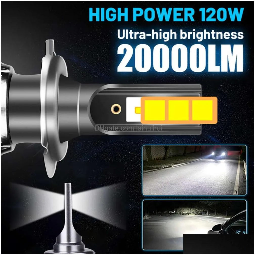 Car Headlights New H4 Led Headlight 20000Lm Csp Chip H7 H1 H11 H8 H9 9005 9006 Hb3 Hb4 120W 4300K 6500K 8000K Ptf Ice Bb Fog Light Bis Dhfd5