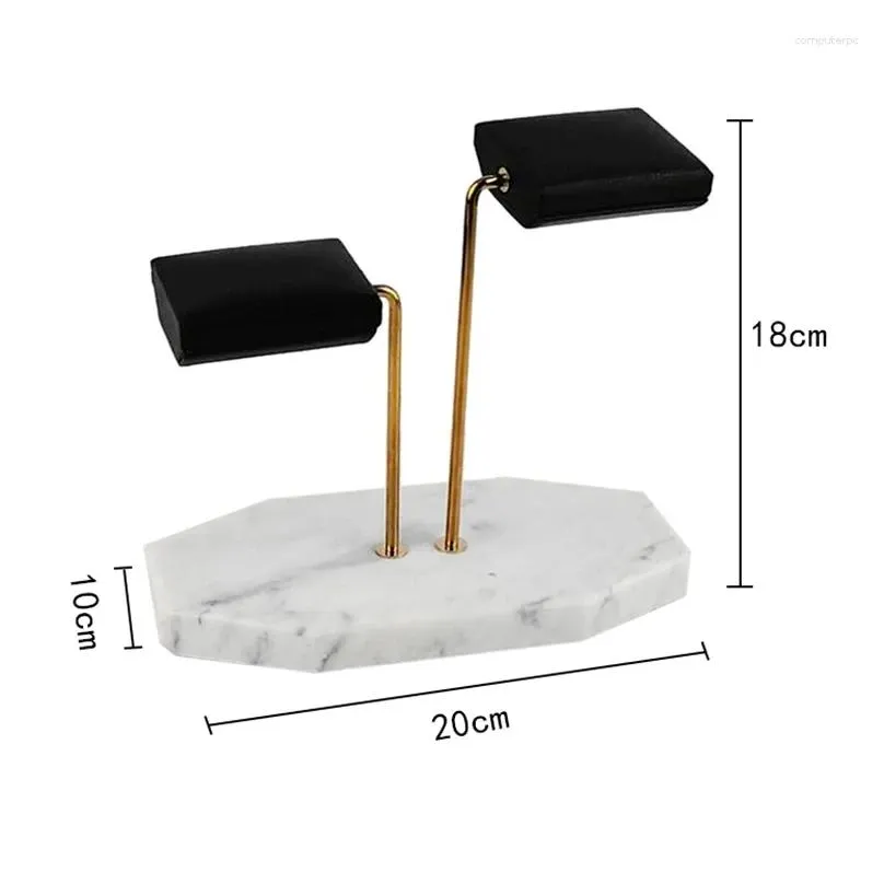 jewelry pouches marble base gold support rod watch stand display pu leather double storage rack