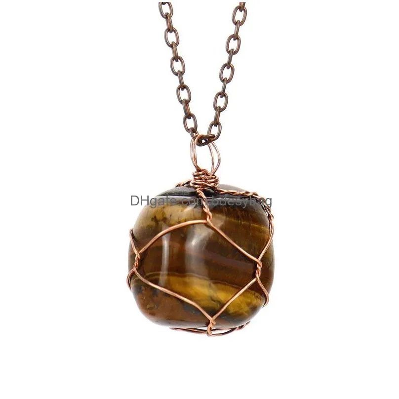 Handmade Wire Natural Crystal Stone Pendant Necklaces Jewelry With Chain For Women Girl Fashion Accessories