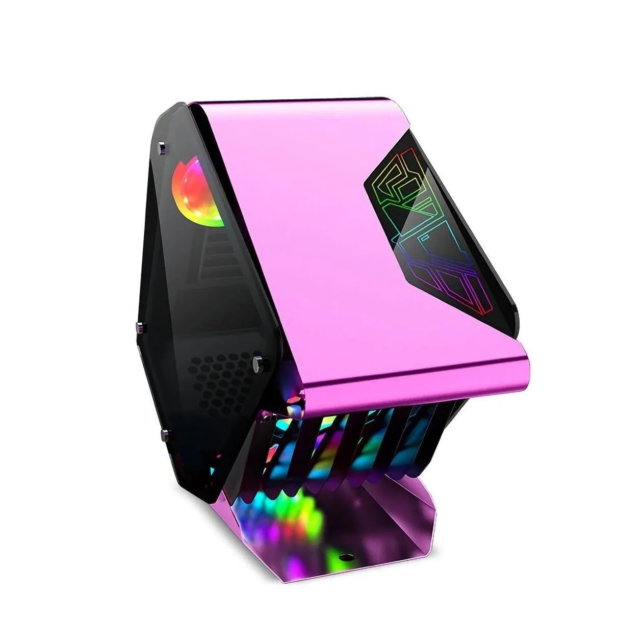 computer cases evesky little monster rgb case cpu m-atx water cooling double-sided transparent glass gaming chassis - pink drop delive