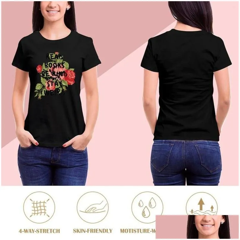 women`s polos read books be kind stay weird t-shirt funny lady clothes tops for women