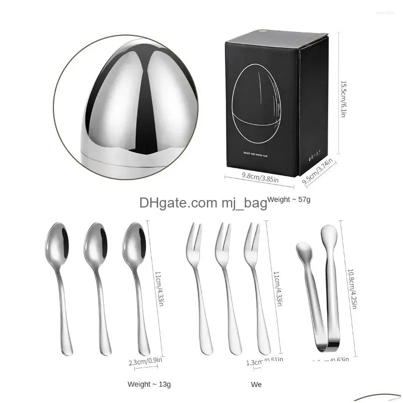 Dinnerware Sets Mini Egg Cutlery Set Gold Silver Stainless Steel Coffee Spoon Dessert Cake Fork Clip 7 Pack In Total