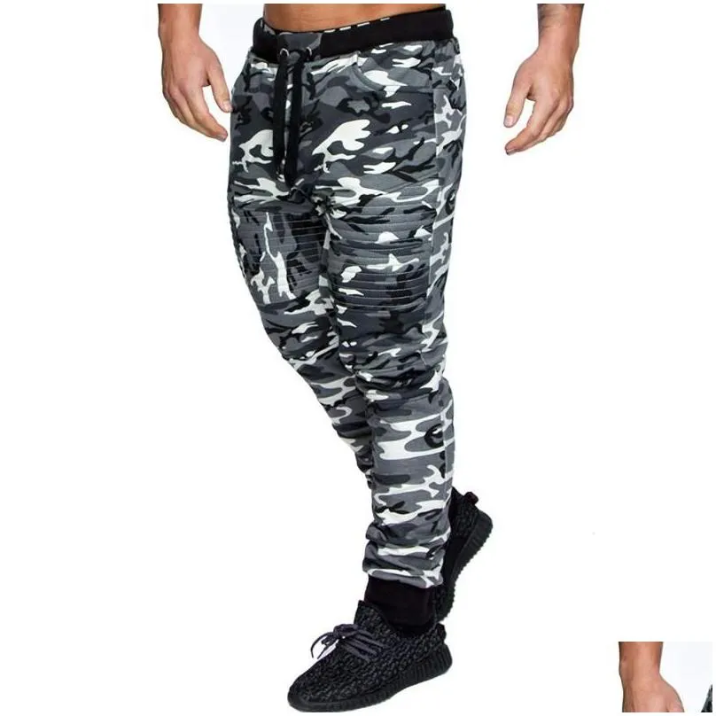Men`S Pants Cofekate Men Casual Lace Up Joggers Pants Cargo Combat Trousers Solid Color Camouflage Printed Sweatpants Hip Hop Drop De Dhu9R
