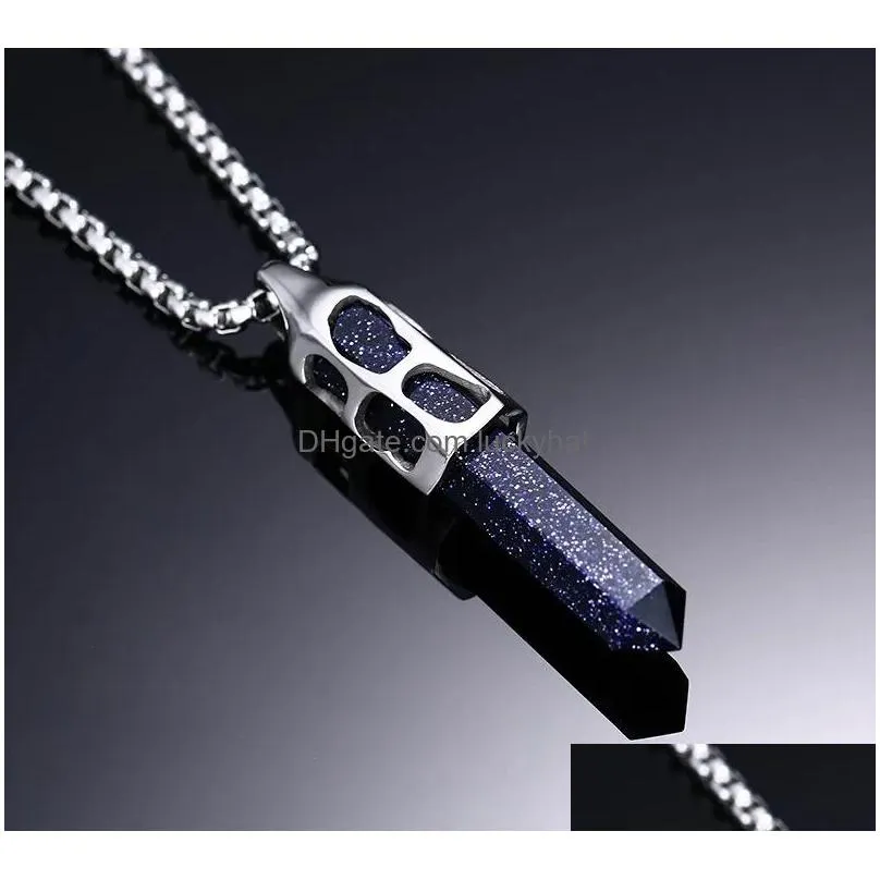 Pendant Necklaces Kurshuni Natural Stone Necklace For Men Blue Lapis Lazi Amazonite Aquamarines With Stainless Drop Delivery Dh7L8