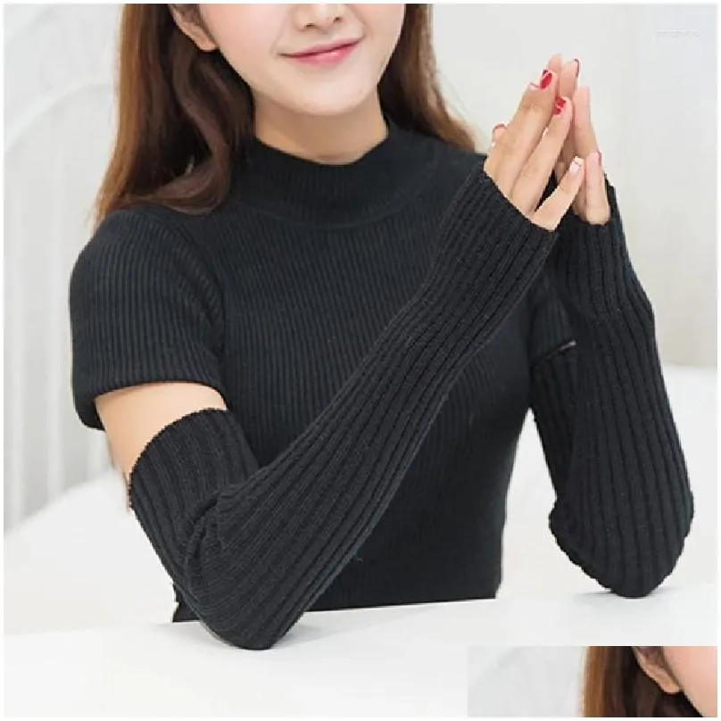 knee pads knitted woolen arm sleeve fine long fingerless gloves warm riding soft female autumn winter women warmers