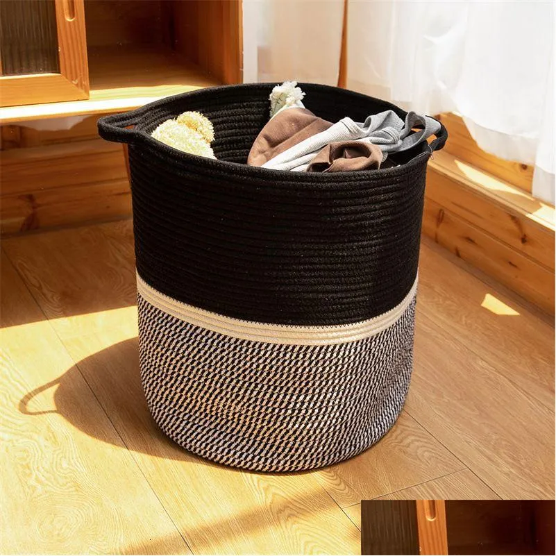baby cribs modern handmade cotton rope fabric diaper caddy tote bag tassel decoration round woven with inside partitions 230915