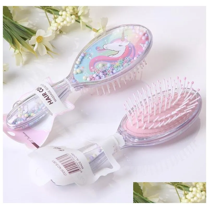 girls kids hair brush comb baby grooming set soft air cushion massage combs cartoon pattern glitter hairbrush