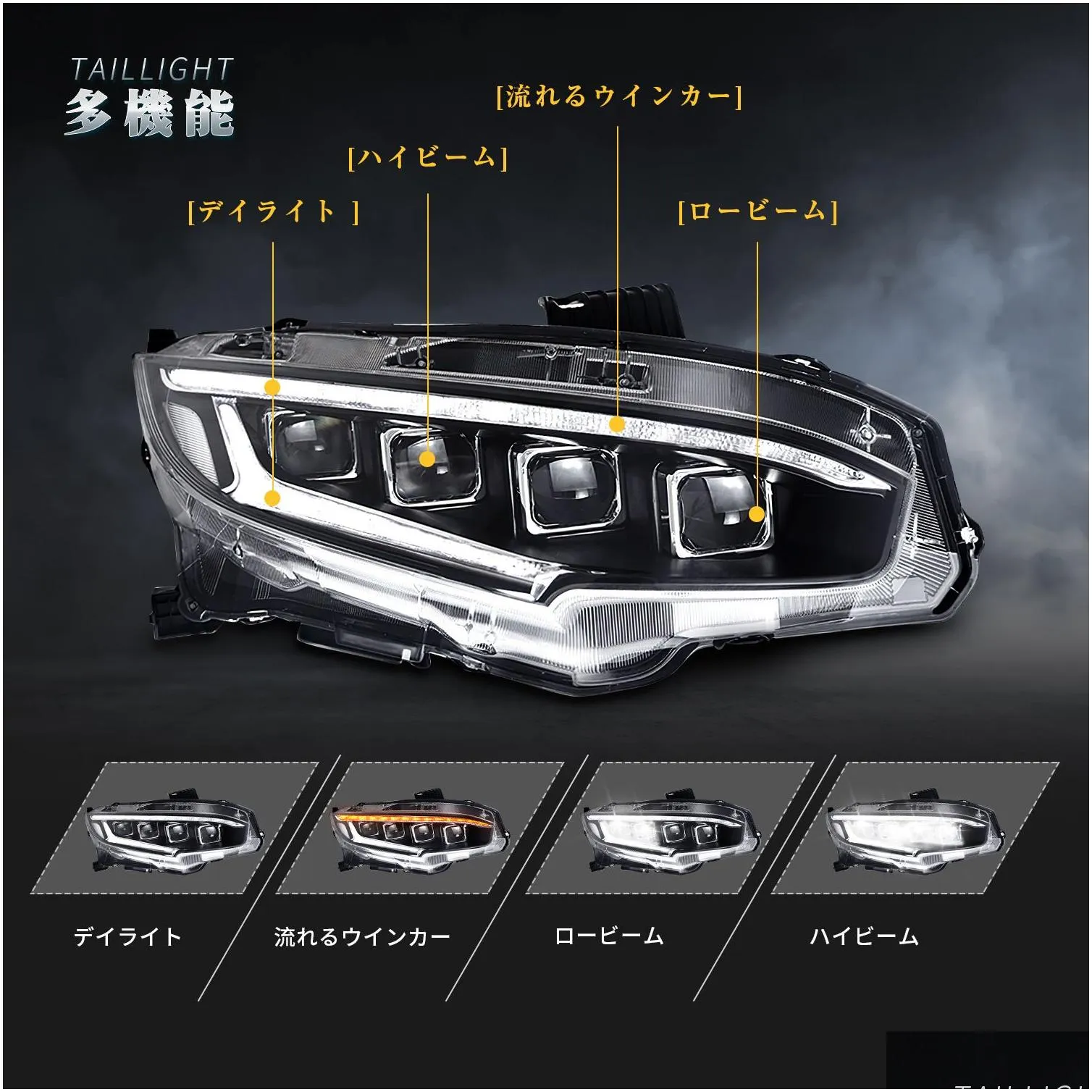 car headlight upgrade for honda civic 10th 20 16-20 21 led streamer turn signal headlights 4-eye lens assembly