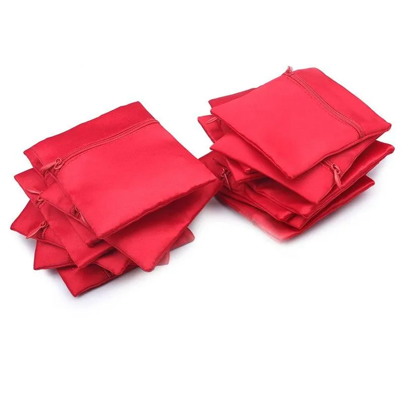 Chinese Style Red Color Jewelry Bracelet Packaging Pouches Zipper Wedding Festival New Year Christmas Party Gift Lucky Bags