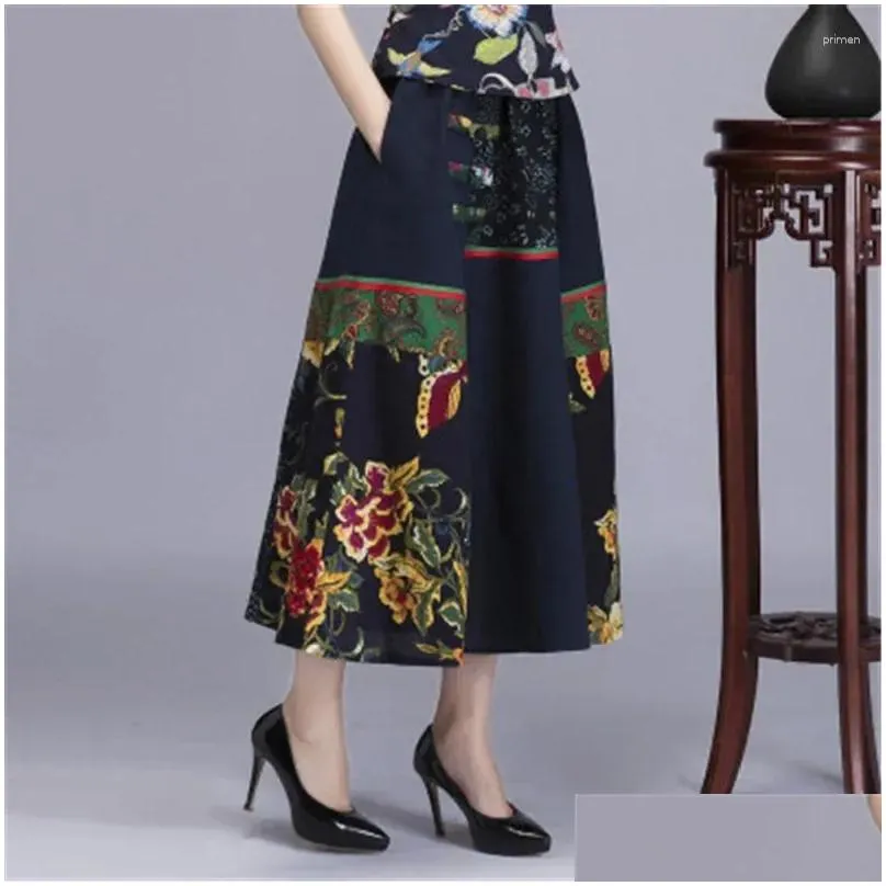 skirts faldas mujer moda 2024 summer elegant vintage print a-line indie folk cotton linen harajuku ethnic fashion womens
