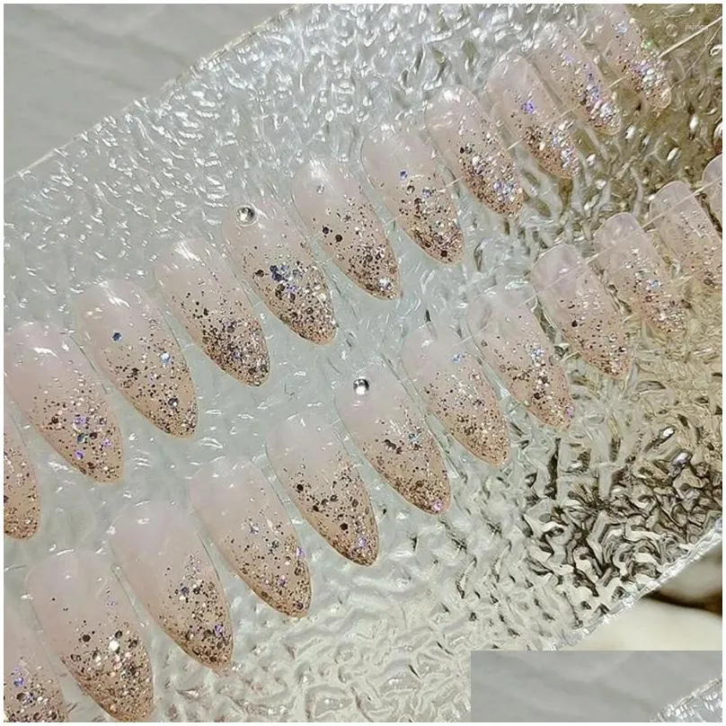 false nails 24pcs/box women fashion artificial full cover detachable nail tips wearable glitter almond french fake