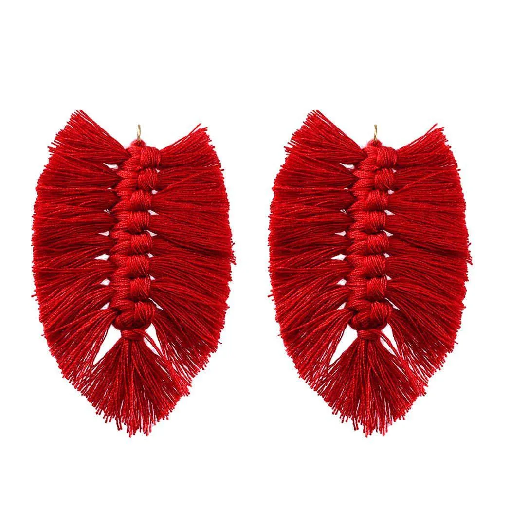 Bohemian Style Cotton Silk Knot Leaf-shaped Retro Earrings Charms DIY Jewelry Accessories Handmade Products Accessories