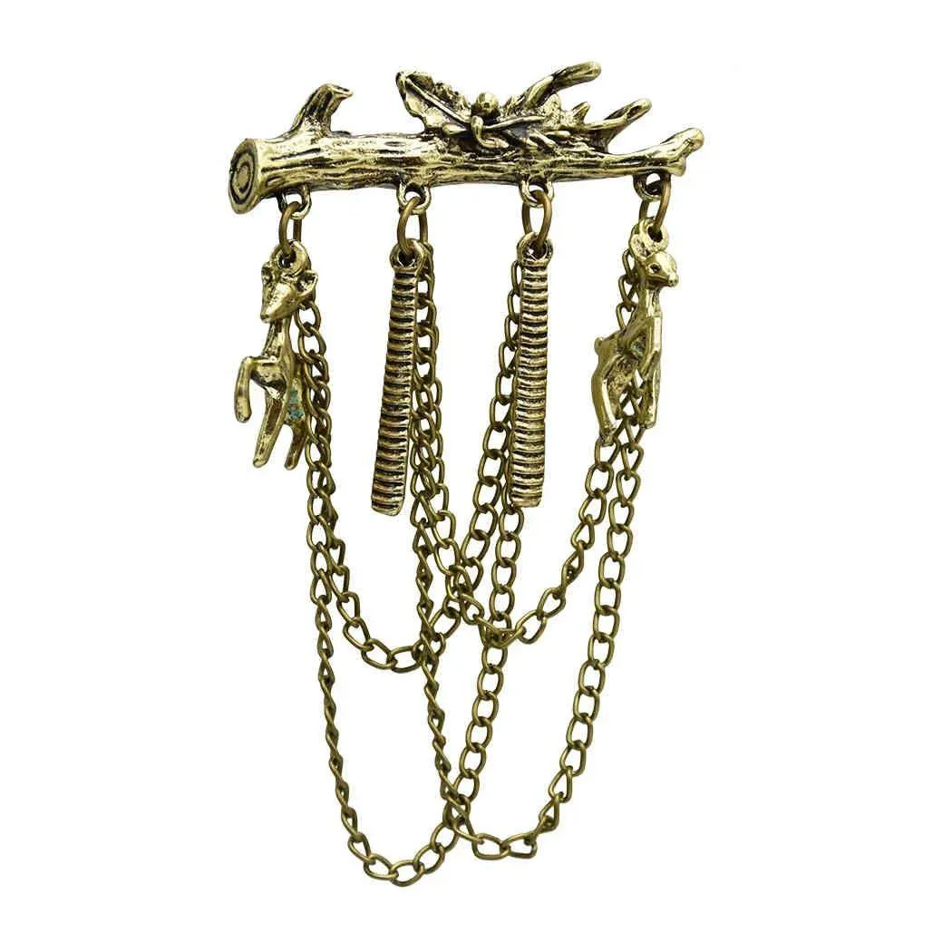 2 Colors Alloy Antlers Brooches Coat Pins Collar Chain Women Men Suit Dress Accessories
