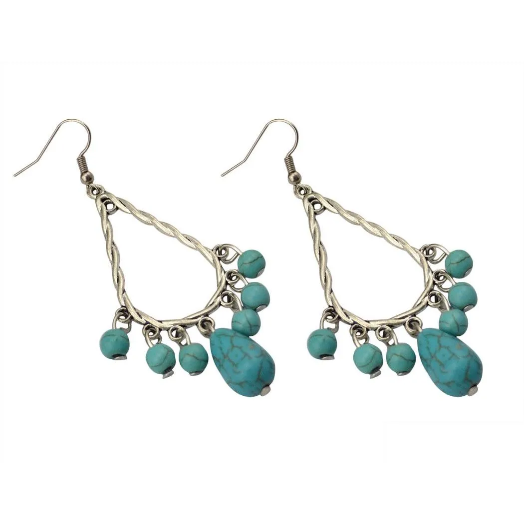 1 Color New Fashion Bohemia Tibet Silver Water Drop Turquoise Dangle Earrings Jewelry Design