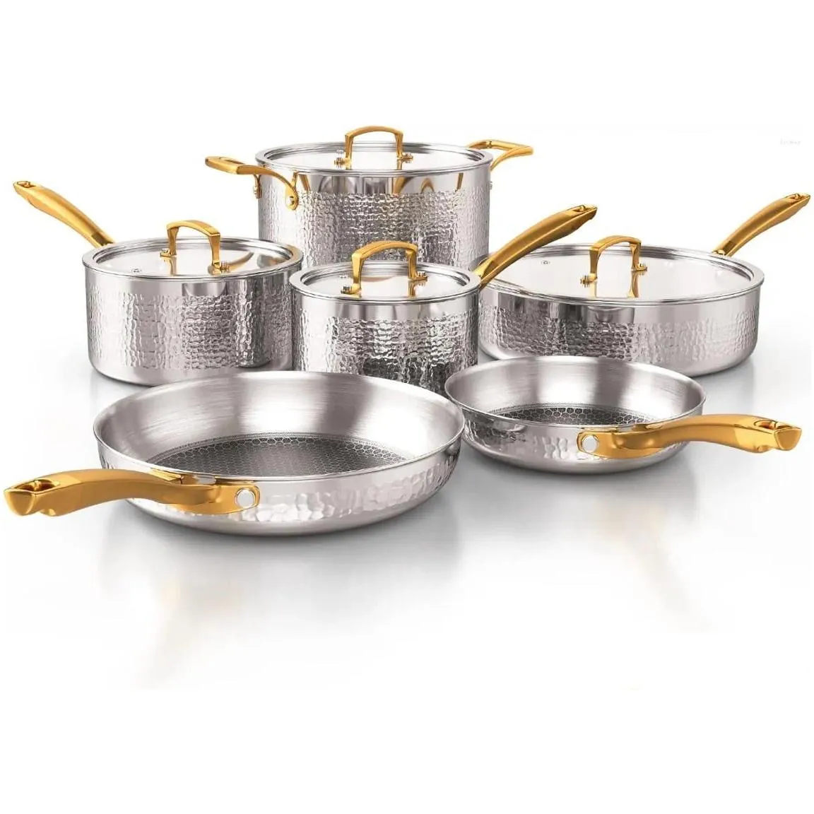 cookware sets pots and pans set tri-ply stainless steel hammered kitchen induction compatible