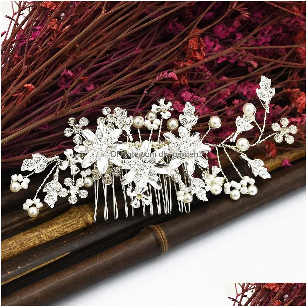 Simulated Pearl Handmade Hair Comb Headpiece with Copper Wire and Alloy Flower Style Bridal Wedding Jewelry Gifts