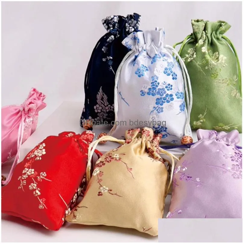 Jewelry Pouches, Bags Jewelry Packaging Display Dstring Bags For Women Girl Storage Chinese Silk Flower Embroidery Bracelet Pendant Ne Dhti6