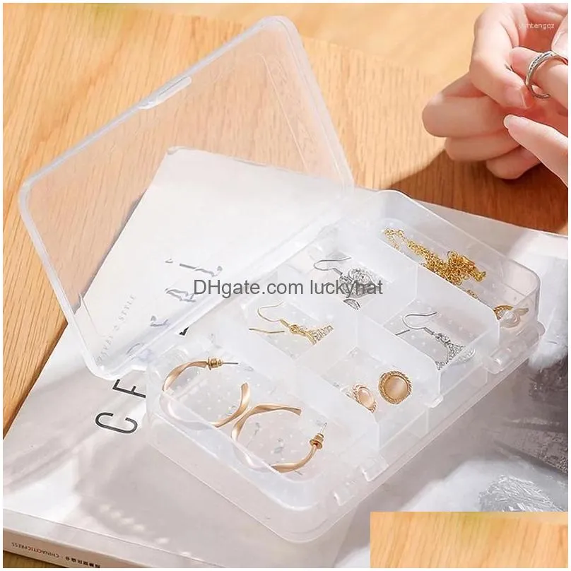 Jewelry Pouches, Bags Jewelry Pouches Transparent Plastic Storage Box 10-Compartment Adjustable Container For Beads Earring Rec Case D Dhn2W