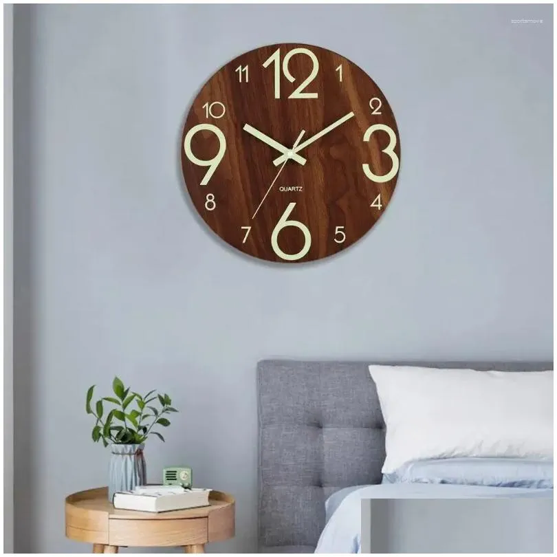 wall clocks number clock modern 12 inch wooden with glow-in-the-dark numbers silent home decoration mute for room