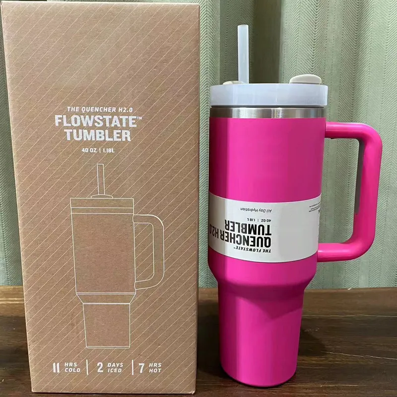 Quencher 40oz Tumblers H2.0 Stainless Steel Cups Silicone handle Lid Straw 2nd Generation Car 40 oz mugs Water Bottles