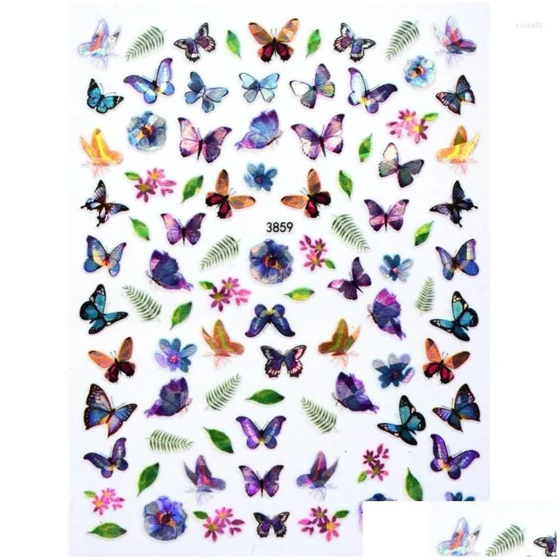 nail stickers butterfly design sticker color laser pattern 3d decorative slider beauty