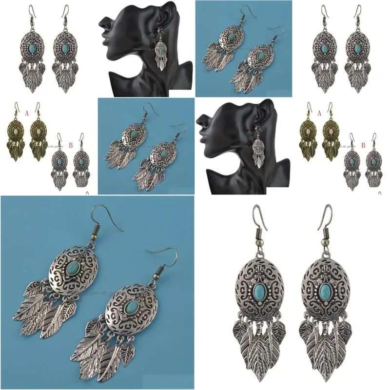 idealway New Fashion Bohemian Gold plated Turquoise Leaves Drop dangle earrings Woem`s Engagement Gift