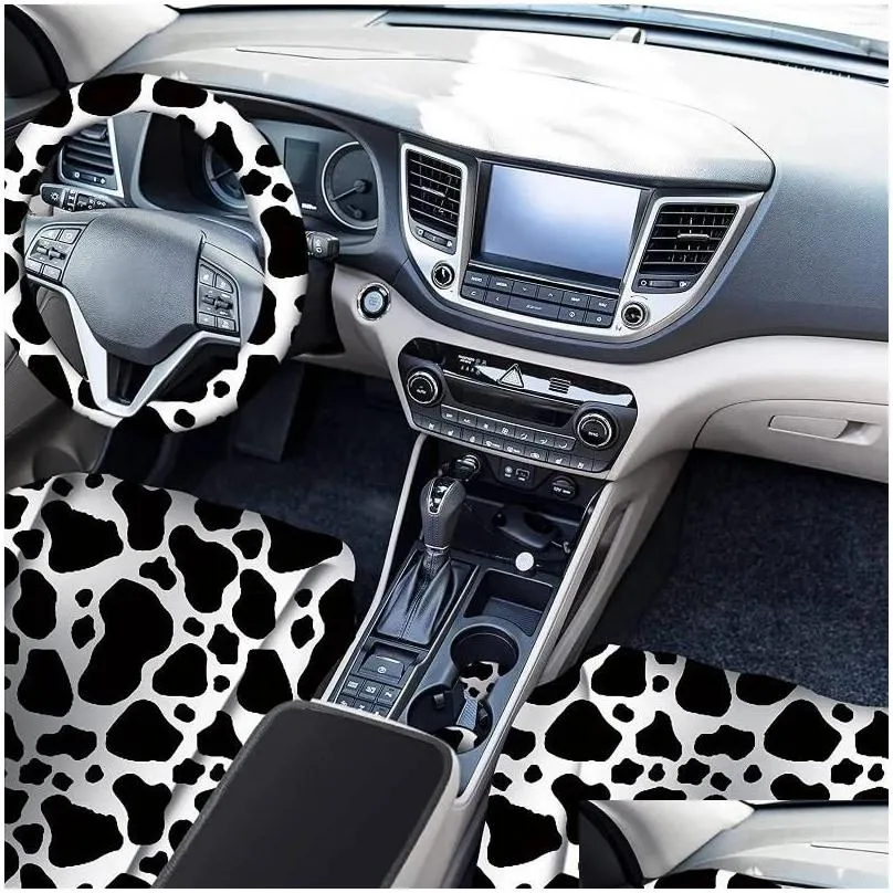 car seat covers 10pcs cow print cover kit steering wheel belt pads floor mats coasters armrest pad