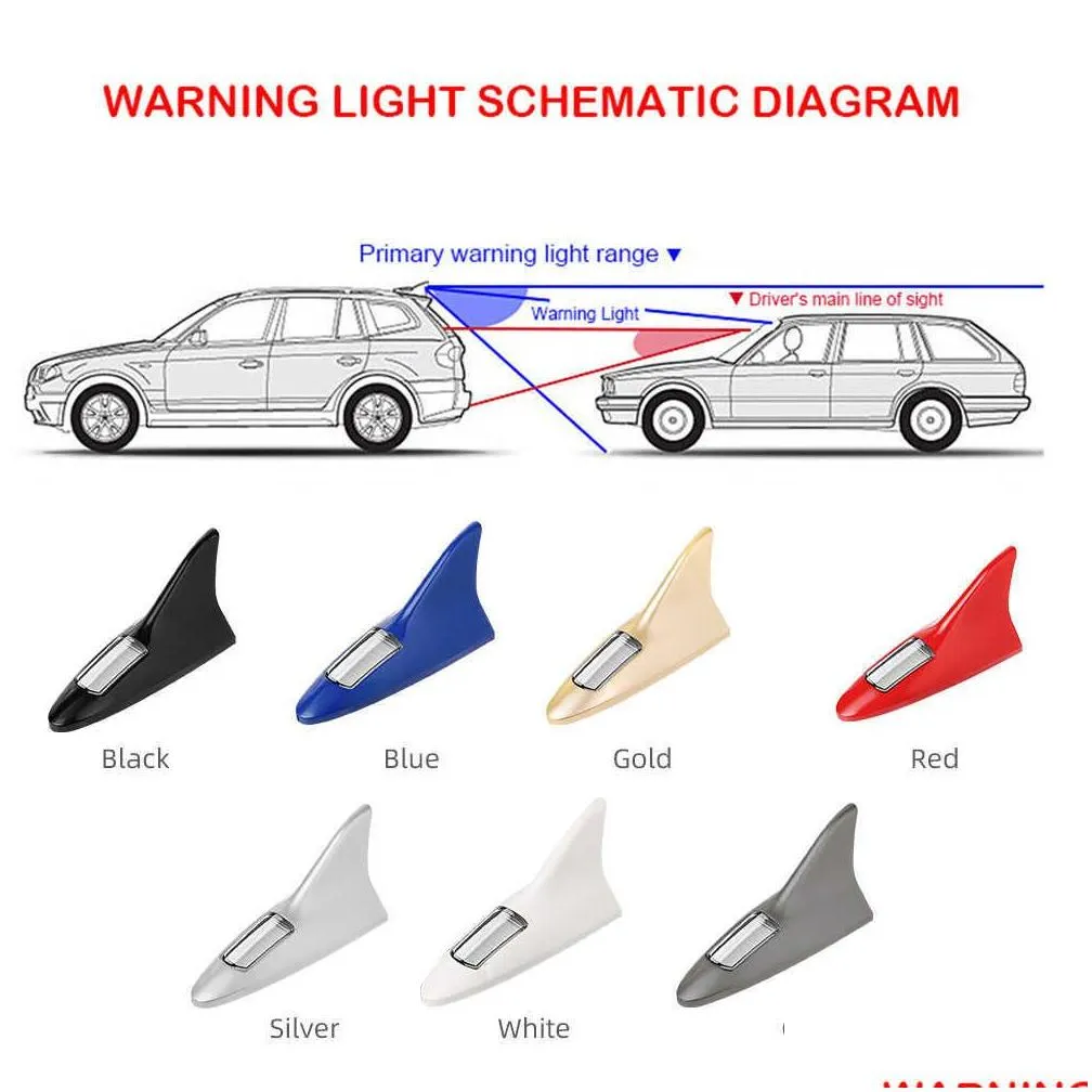 Decorative Lights Shark Fin Shaped Solar Led Car Light Safety Warning Strobe Driving Decoration Roof Accessories Drop Delivery Automob Dhtnq