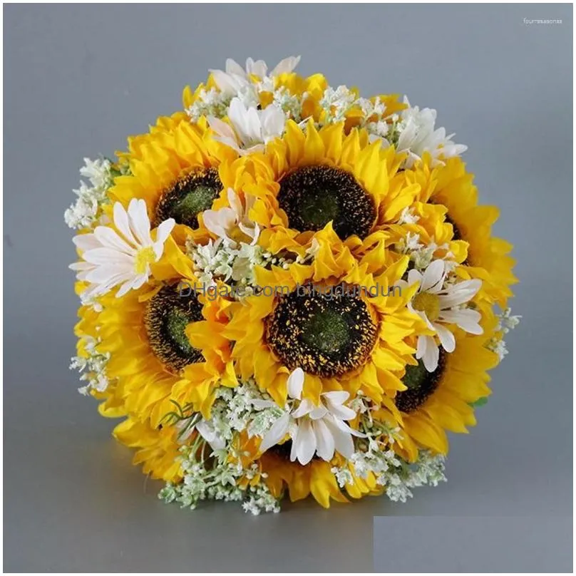 Decorative Flowers Artificial Sunflower Bridal Wedding Bouquet Romantic Handmade Holding Flower Fake Confession Party