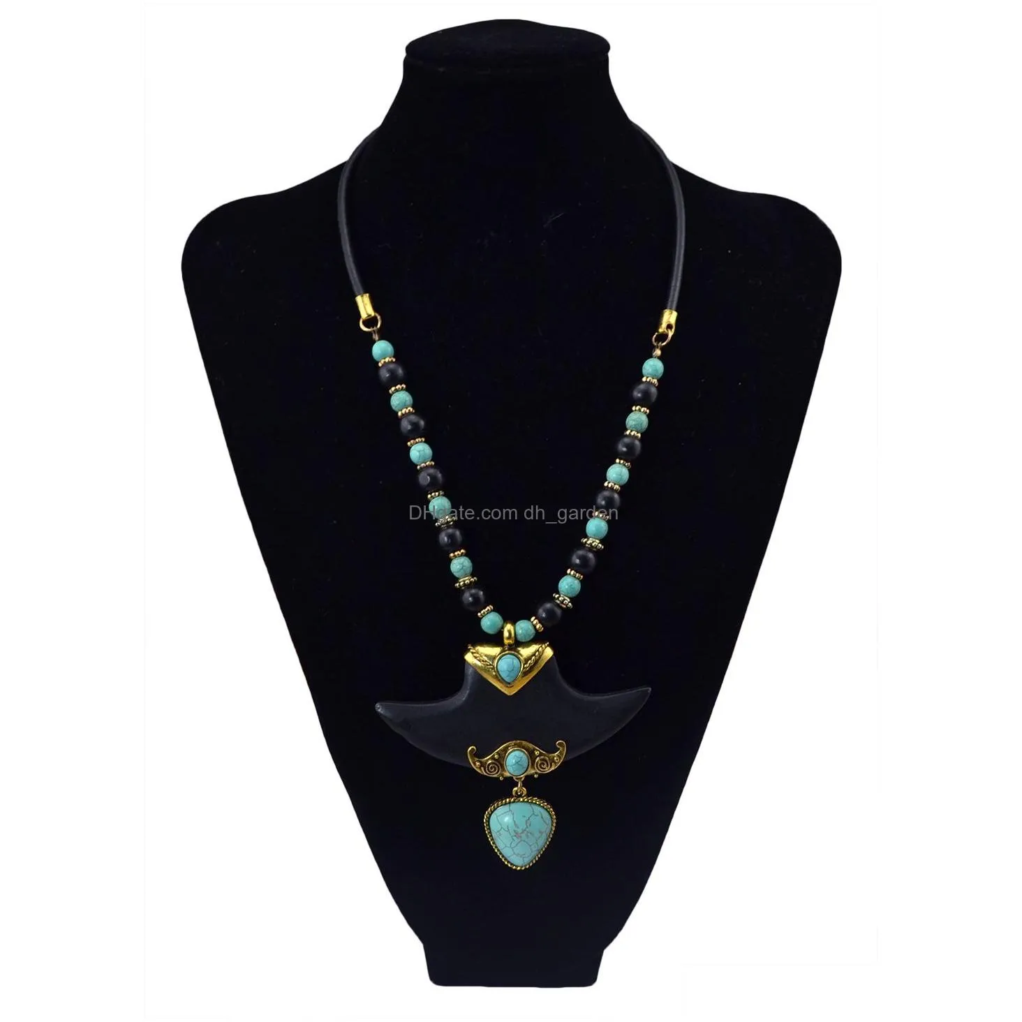 Bohemian Vintage Silver Gold Plated Leather Chain Turquoise Collar Choker Necklace for Women