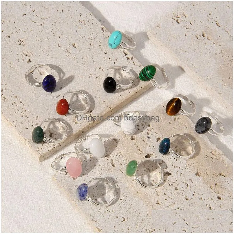 Different Natural Crystal Adjustable Silver Plated Rings For Women Girl Party Club Decor Fashion Jewelry