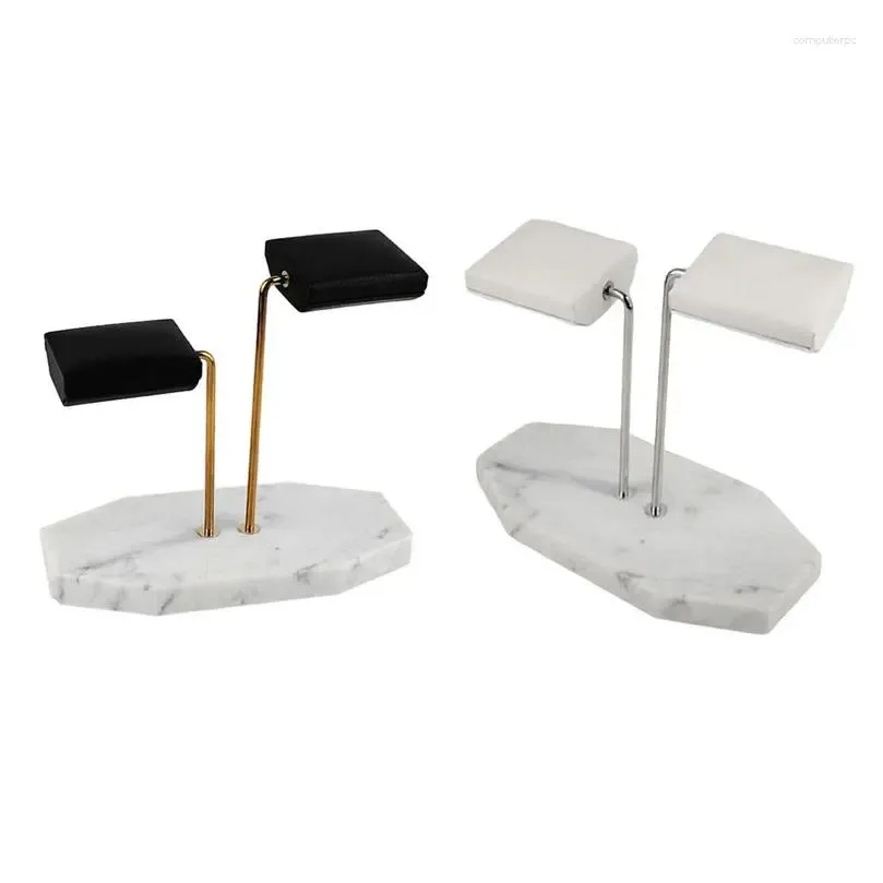 jewelry pouches marble base gold support rod watch stand display pu leather double storage rack