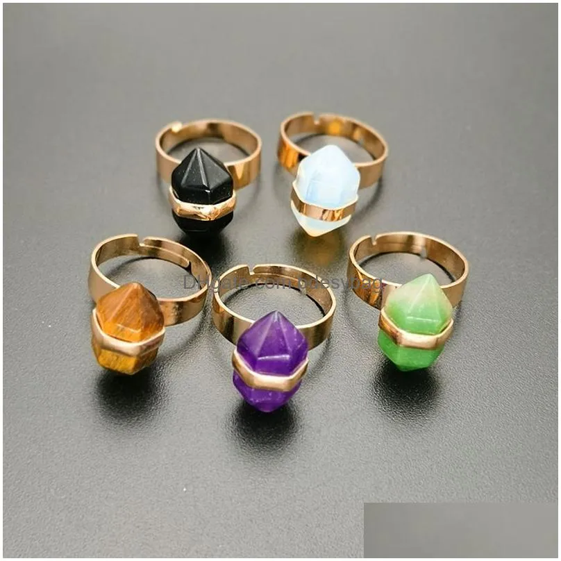 Natural Crystal Stone Adjustable Gold Plated Handmade Rings For Women Girl Party Club Decor Wedding Birthday Jewelry