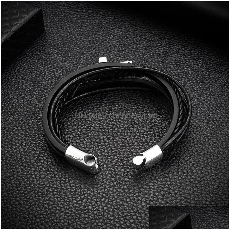 Handmade Black Brown Color Rope Braided Leather Alloy Cross Charm Bracelets Retro Adjustable Alloy Jewelry For Men Women