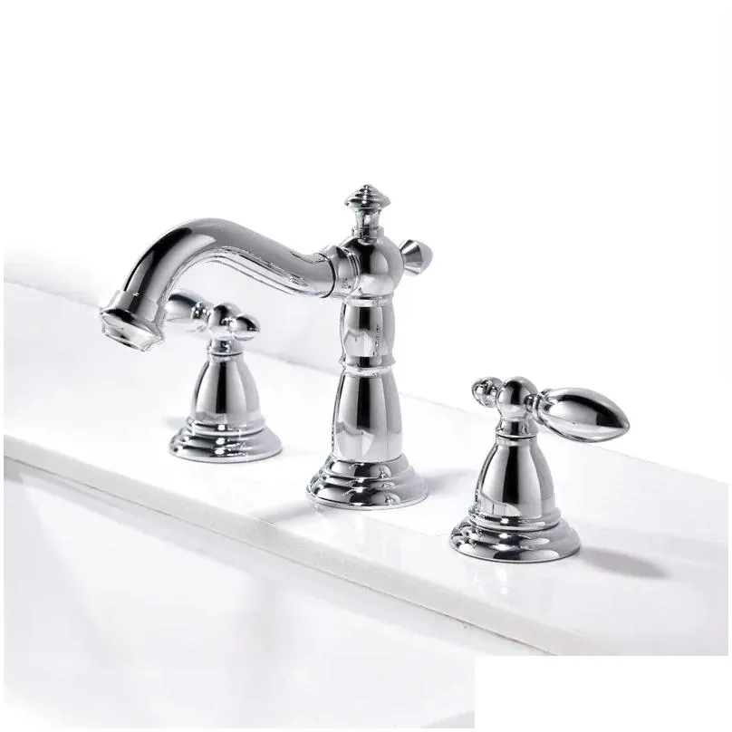 bathroom sink faucets est deck mount brass 3 hole lavatory basin mixer taps dual handle orb black faucet 3pcs bf1019-2