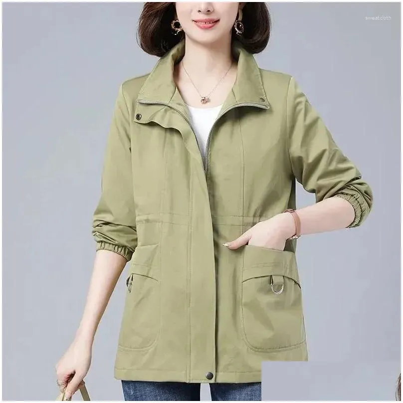 women`s trench coats windbreaker autumn korean wild loose stand-collar fashion khaki jacket female casual coat lining 4xl