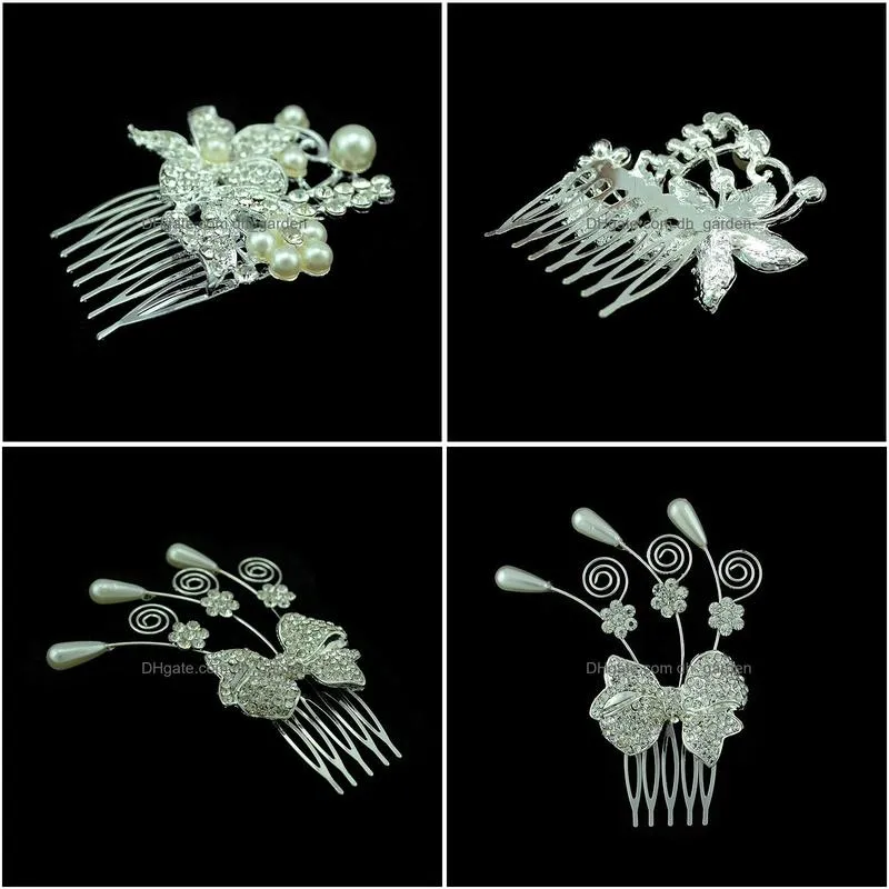 bride bridesmaid jewelry 2 style Fashion Korean Style Silver Plated Alloy Rhinestone Pearl Flower Leaf Bowknot Hair Comb Hair Jewelry