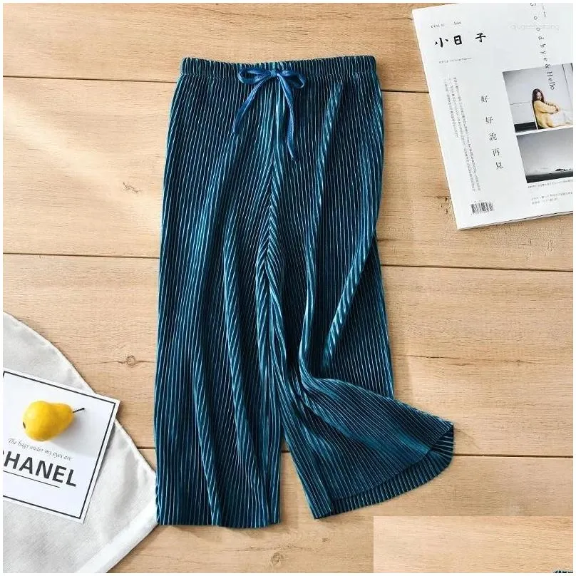 trousers children`s pleated wide-leg pants summer girl kids loose casual chiffon ankle length