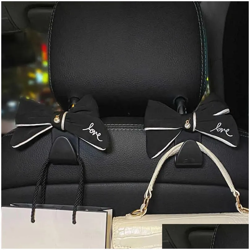 Other Interior Accessories New 2 Pack Cute Diamond Bowknot Car Seat Headrest Hook Hanger Storage Organizer For Handbag Purse Coat Acce Dhrv2