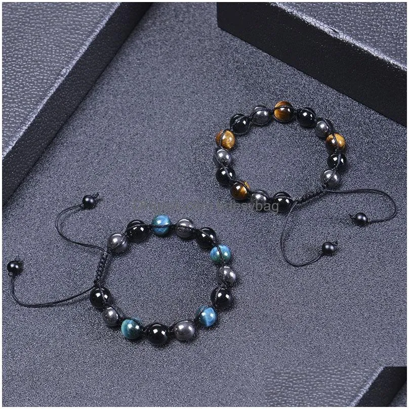 10mm Natural Stone Handmade Rope Braided Charm Bracelets Adjustable Bangle For Women Men Beaded Jewelry