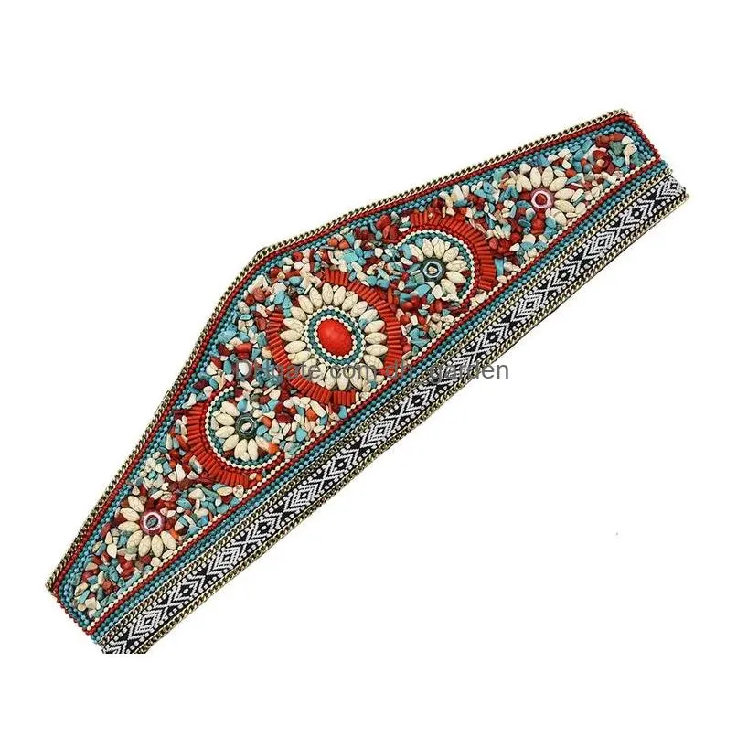Bohemian retro ethnic style turquoise elastic adjustable belt dance waist chain dress accessories for women Jewelry Gift