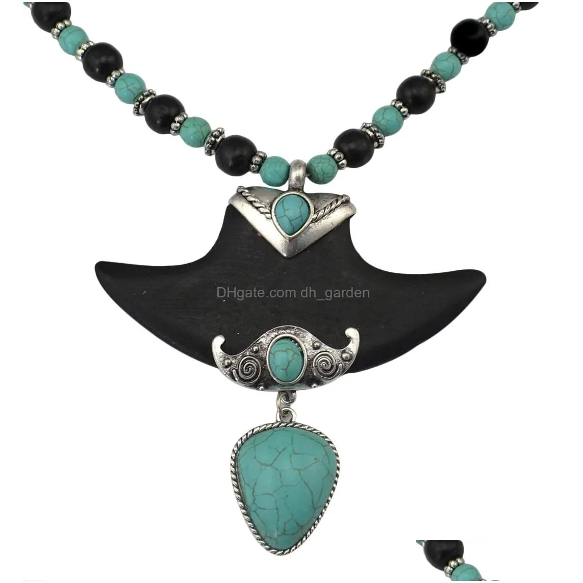 Bohemian Vintage Silver Gold Plated Leather Chain Turquoise Collar Choker Necklace for Women