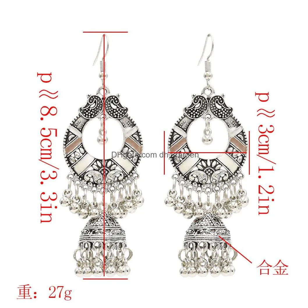 6 Colors Boho Silver Metal Bells Statement Drop Dangle Earrings for Women Festival Party Jewelry