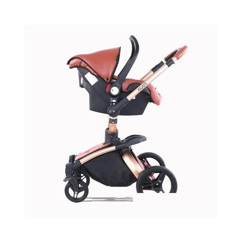 strollers# high quality baby stoller 3 in 1 pram landscape fold pu leather kinderwagen carriage car born pushchair