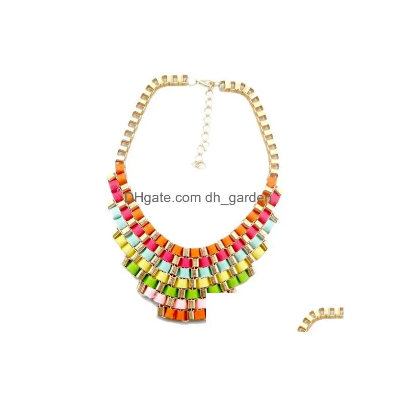 Ribbon Stripe Weave Necklace Fashion Gold Plated Metal Geometry Necklace Multilayer Color