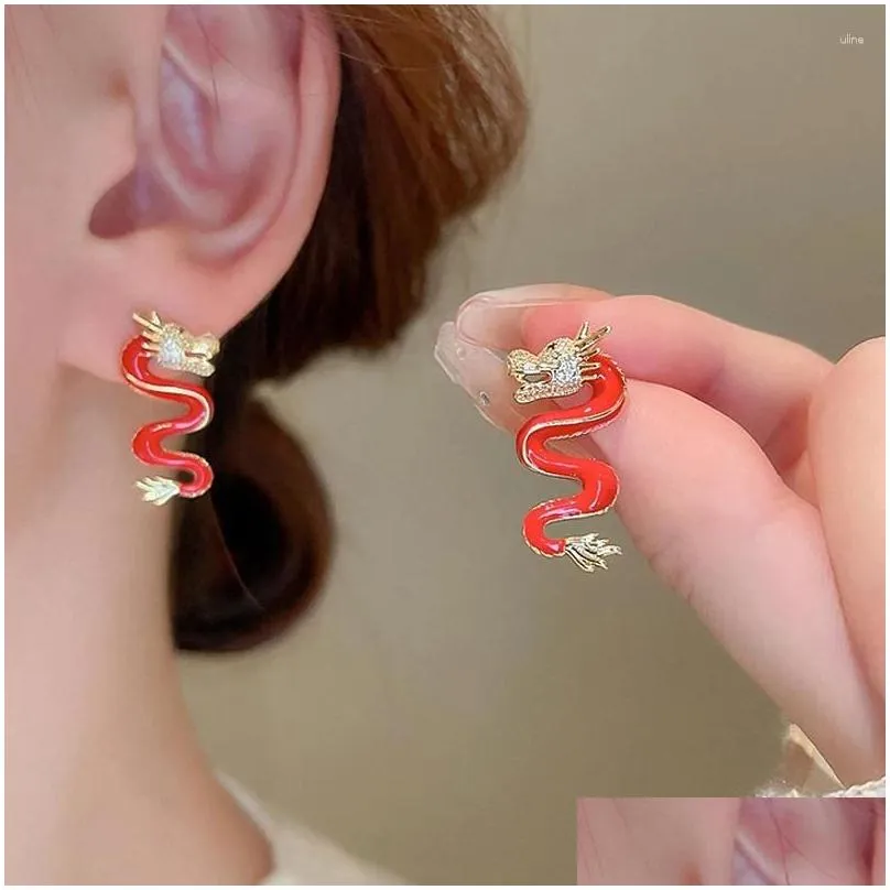 stud earrings 1pair light luxury temperament chinese year dragon zodiac for women girls jewelry